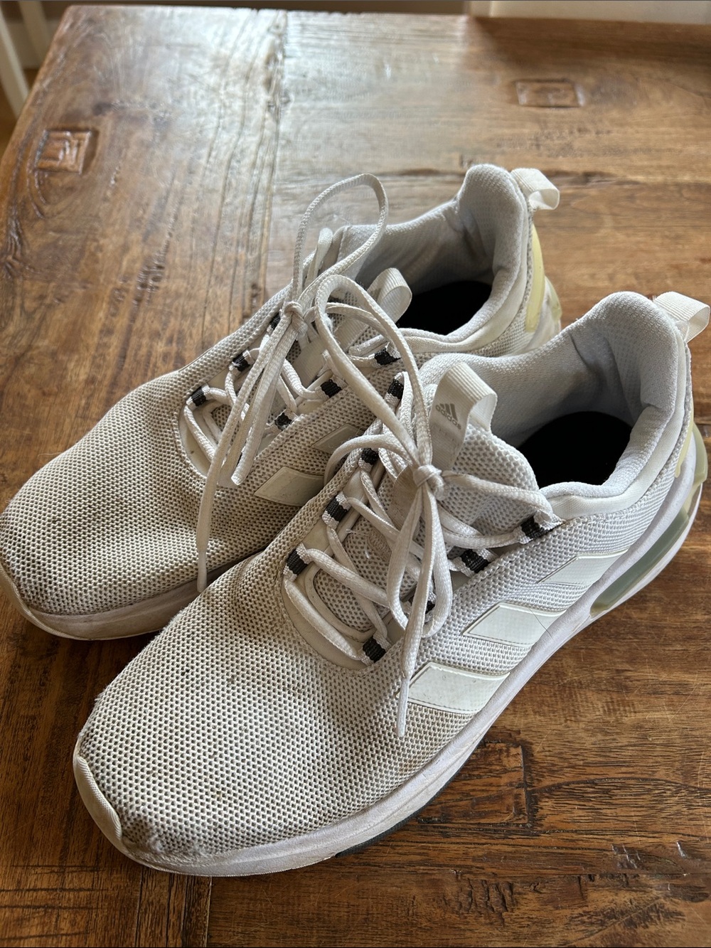 adidas Men's White Mesh Sneakers with Cream Accents - size 9.5 men’s